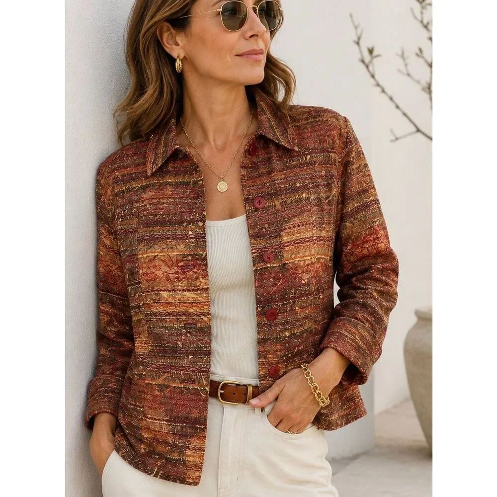Coldwater Creek XL Tapestry Jacket Sz XL Southwestern Boho Button Front Shacket